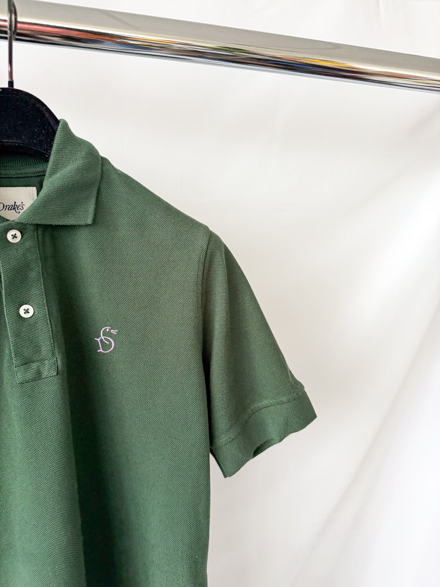 Drake's Dark Green Polo Shirt With Logo Embroidered Cotton Piqué