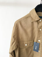 Drake's Double Pocket Brushed Cotton Khaki Shirt