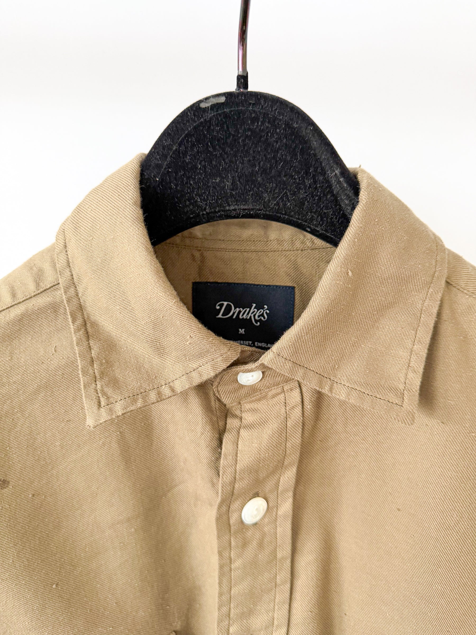Drake's Double Pocket Brushed Cotton Khaki Shirt
