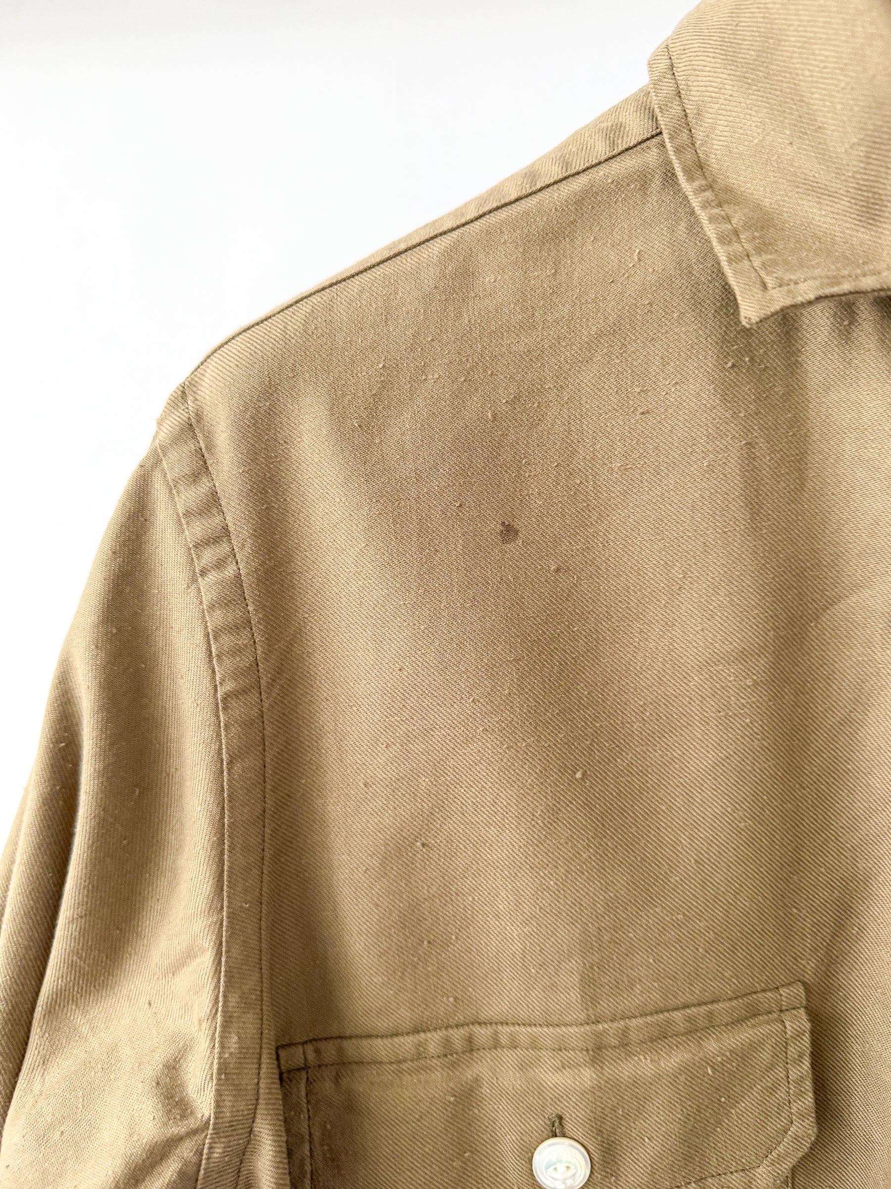 Drake's Double Pocket Brushed Cotton Khaki Shirt