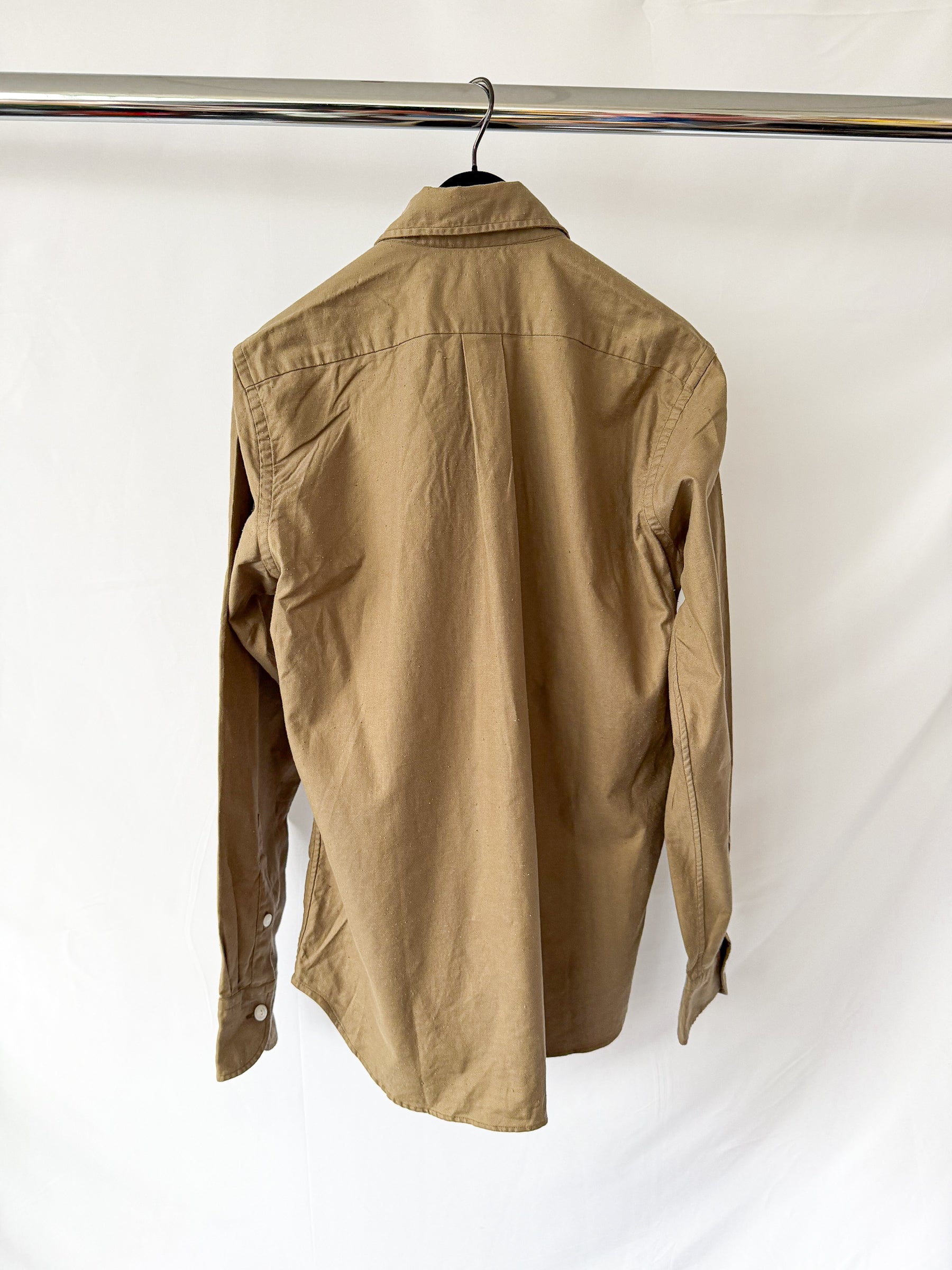 Drake's Double Pocket Brushed Cotton Khaki Shirt DAMAGED
