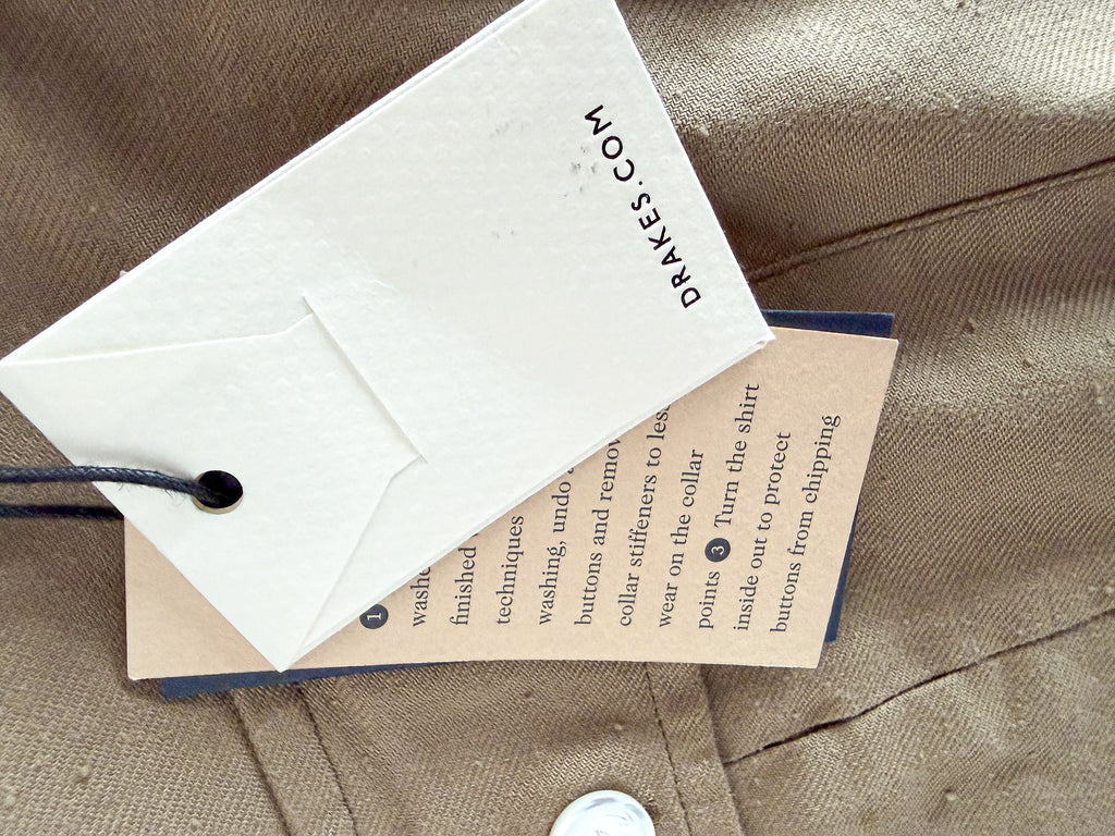 Drake's Double Pocket Brushed Cotton Khaki Shirt