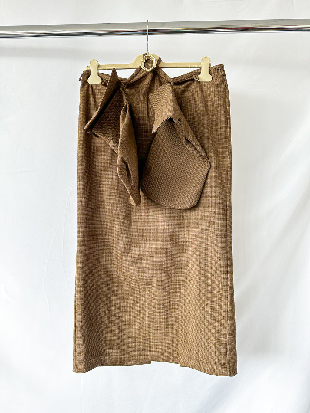 Christopher Esber Brown Wool Blend Checked Cargo Midi Skirt