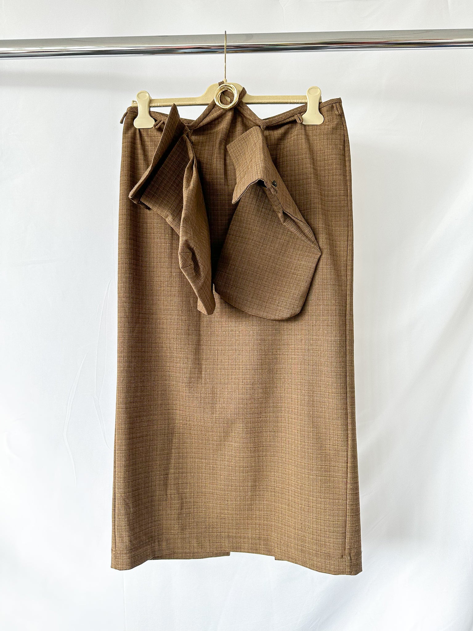 Christopher Esber Brown Wool Blend Checked Cargo Midi Skirt