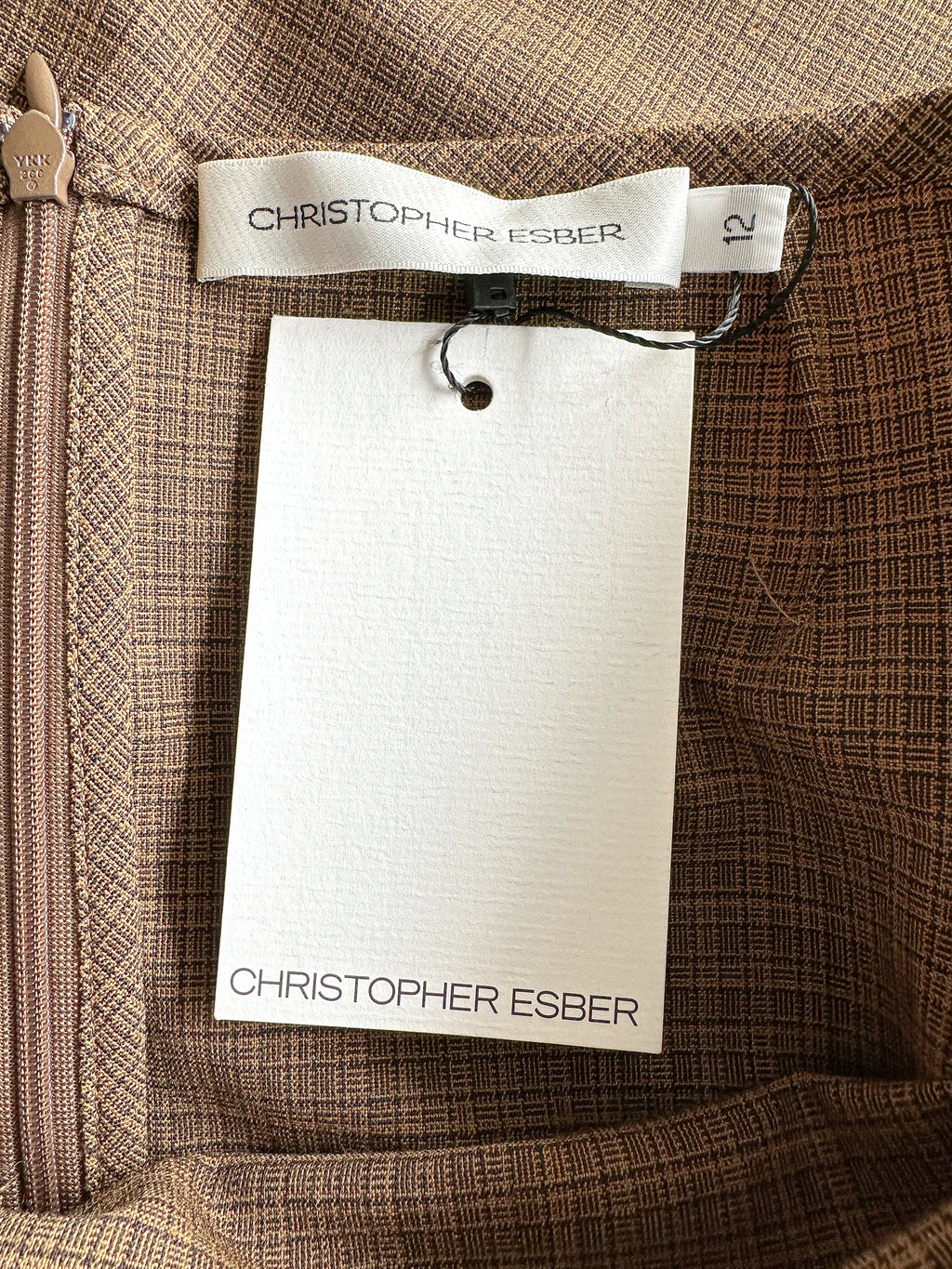 Christopher Esber Brown Wool Blend Checked Cargo Midi Skirt