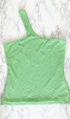 Rejina Pyo Green Nina One Shoulder Ribbed Cotton Tank Top