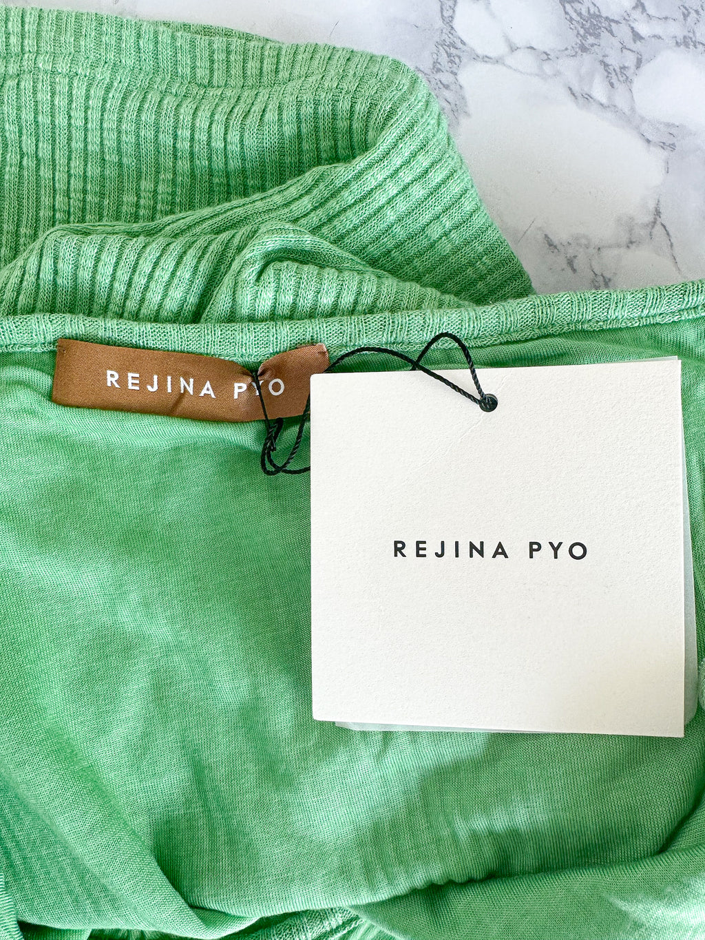 Rejina Pyo Green Nina One Shoulder Ribbed Cotton Tank Top