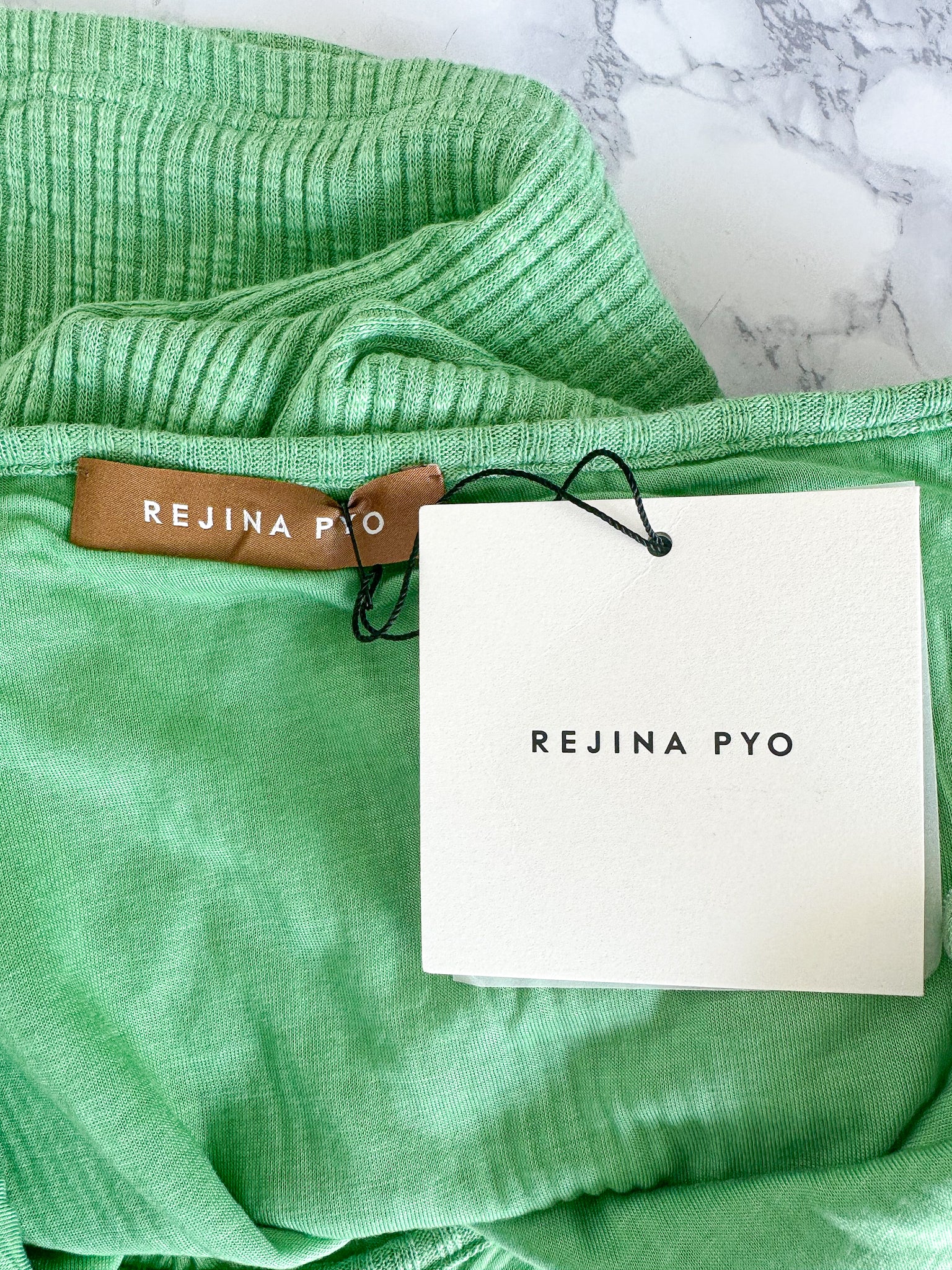 Rejina Pyo Green Nina One Shoulder Ribbed Cotton Tank Top