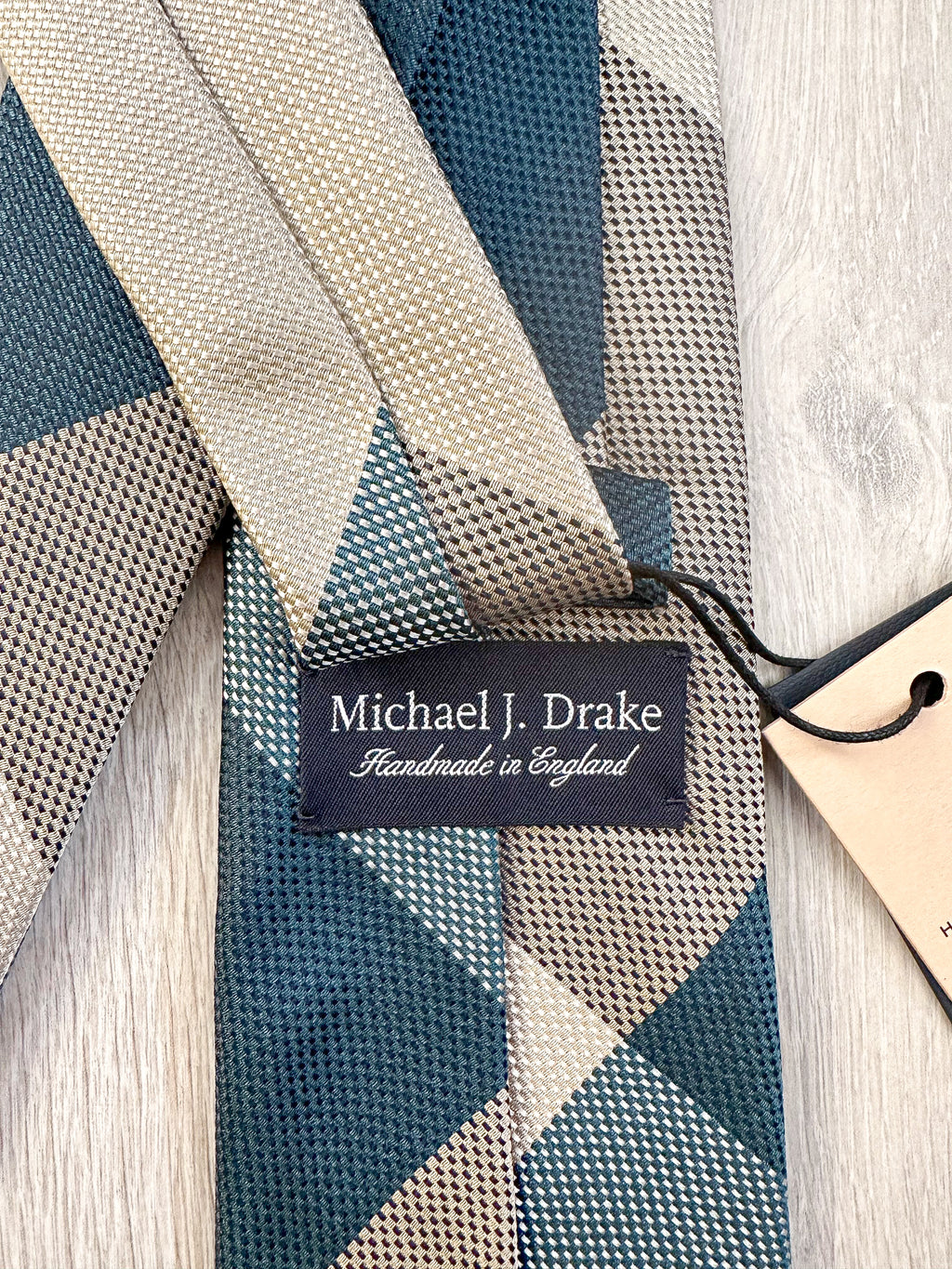 Drake's Michael J. Drake Grenadine Silk Teal Grey Colour Block Tie - House Of Huntington