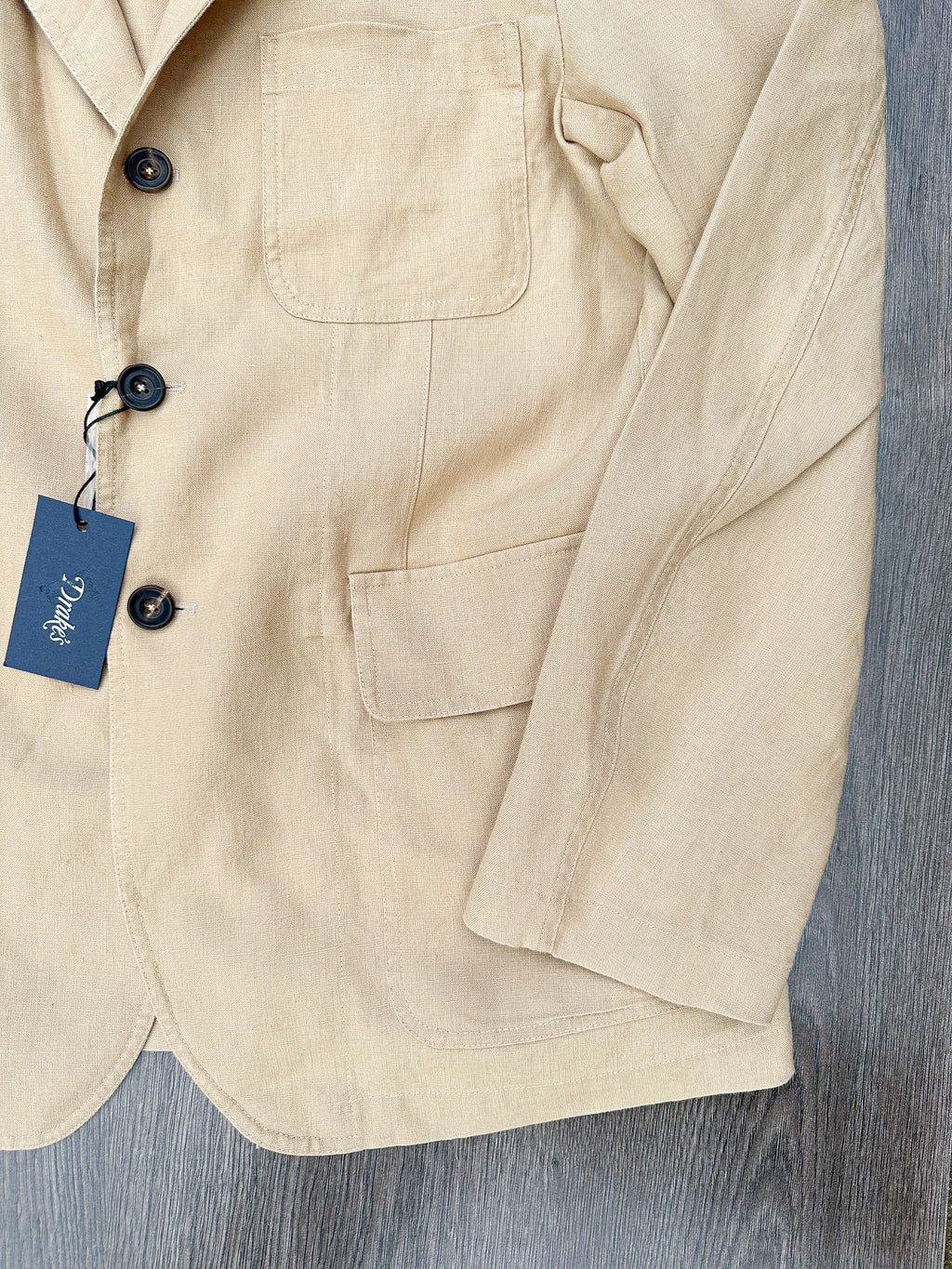 Drake's Linen Stone Unstructured Suit Blazer Jacket