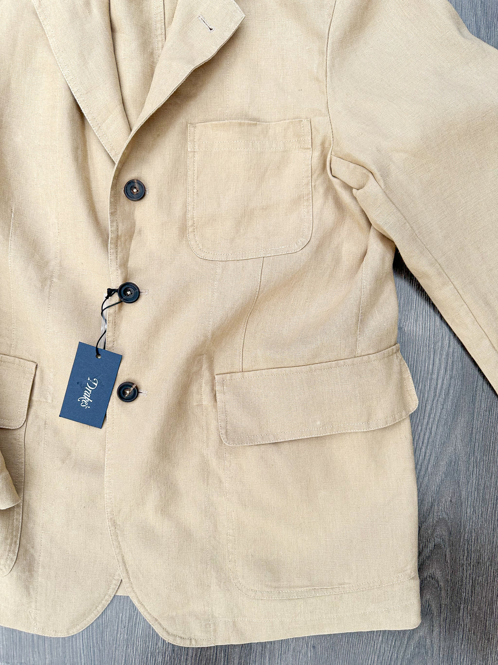 Drake's Linen Stone Unstructured Suit Blazer Jacket