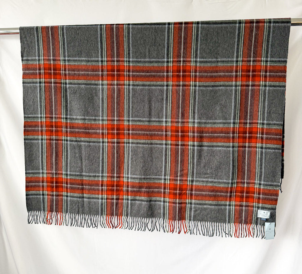 Begg X Co Jura Stuart Check Print Oversized Lambswool Angora Scarf Dark Grey