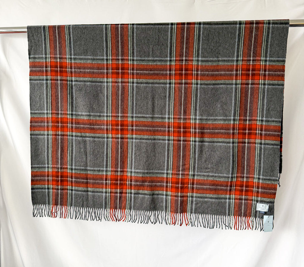 Begg X Co Jura Stuart Check Print Oversized Lambswool Angora Scarf Dark Grey