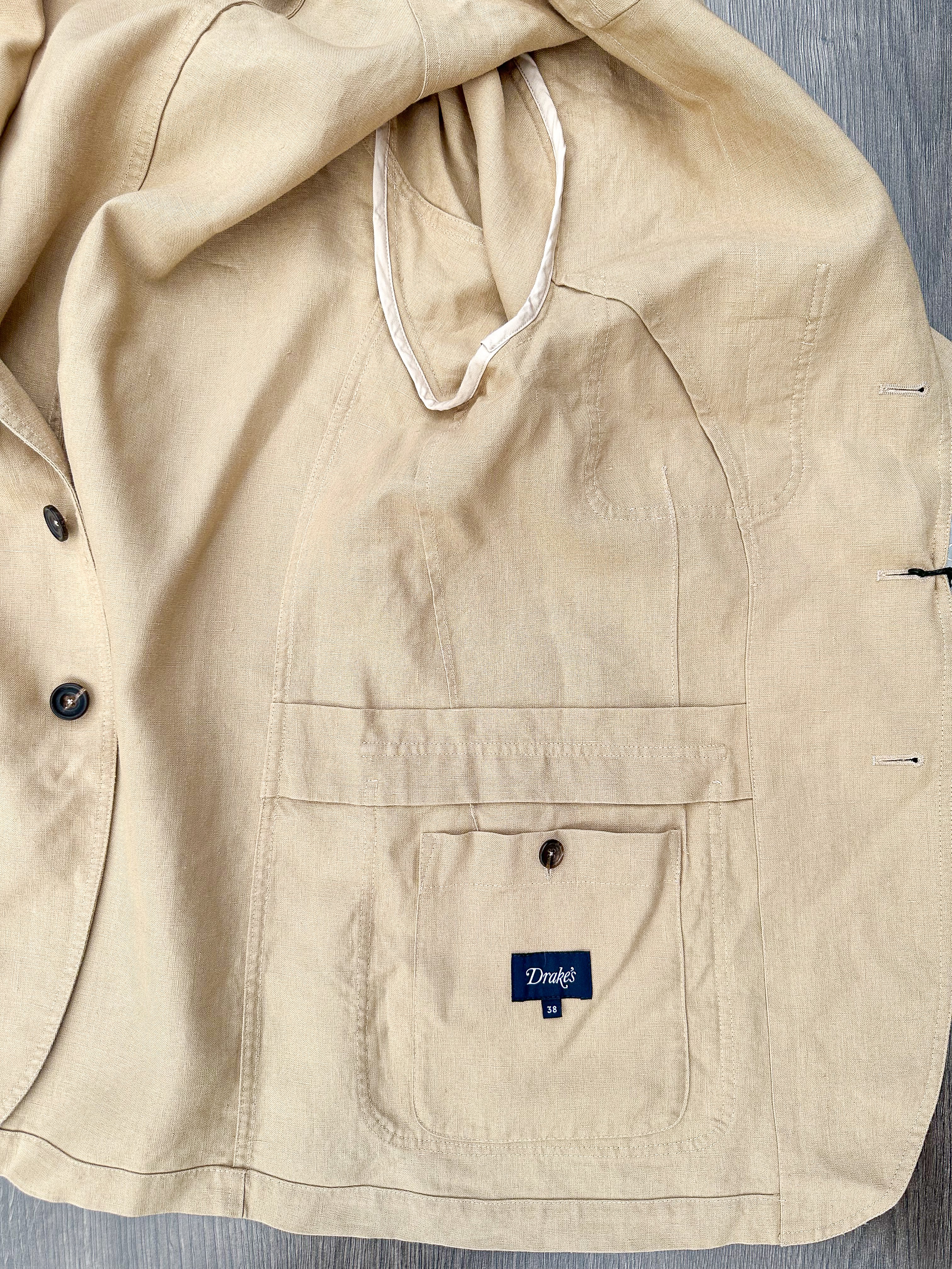 Drake's Linen Stone Unstructured Suit Blazer Jacket