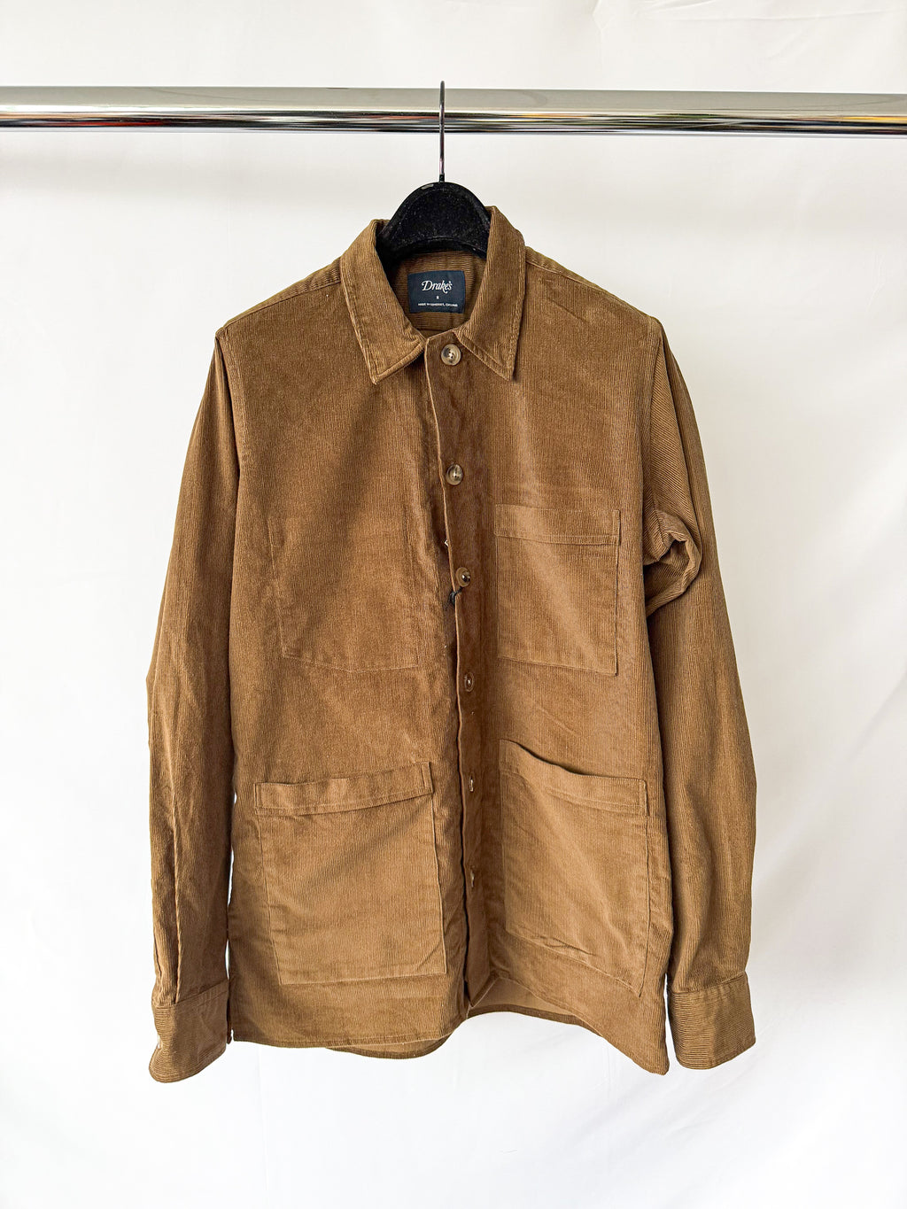 Drake's Brown Needle Cord Over Shirt