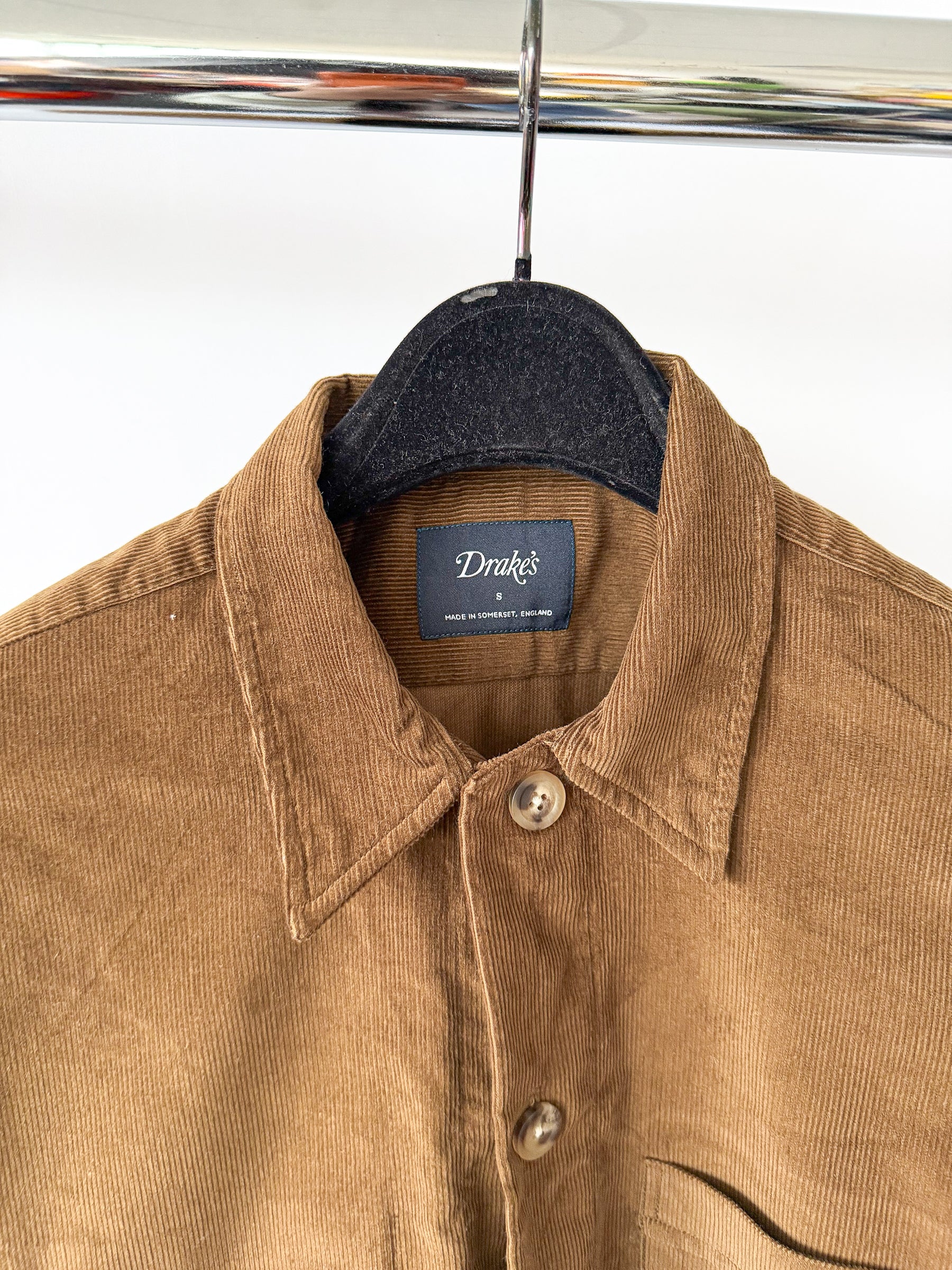 Drake's Brown Needle Cord Over Shirt