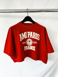 Ami Paris France Logo Front Red Crop Boxy T-Shirt Top