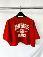 Ami Paris France Logo Front Red Crop Boxy T-Shirt Top