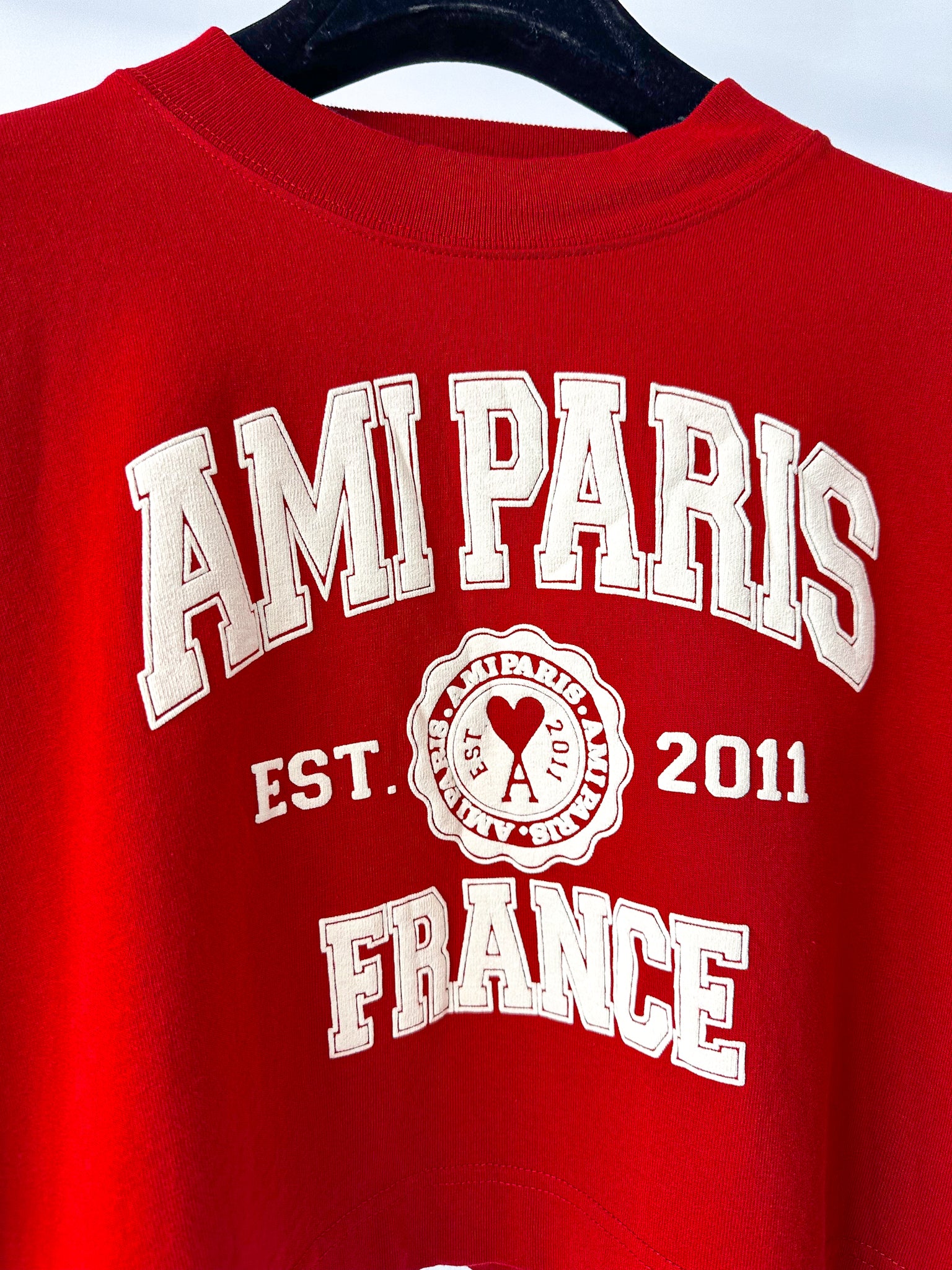 Ami Paris France Logo Front Red Crop Boxy T-Shirt Top