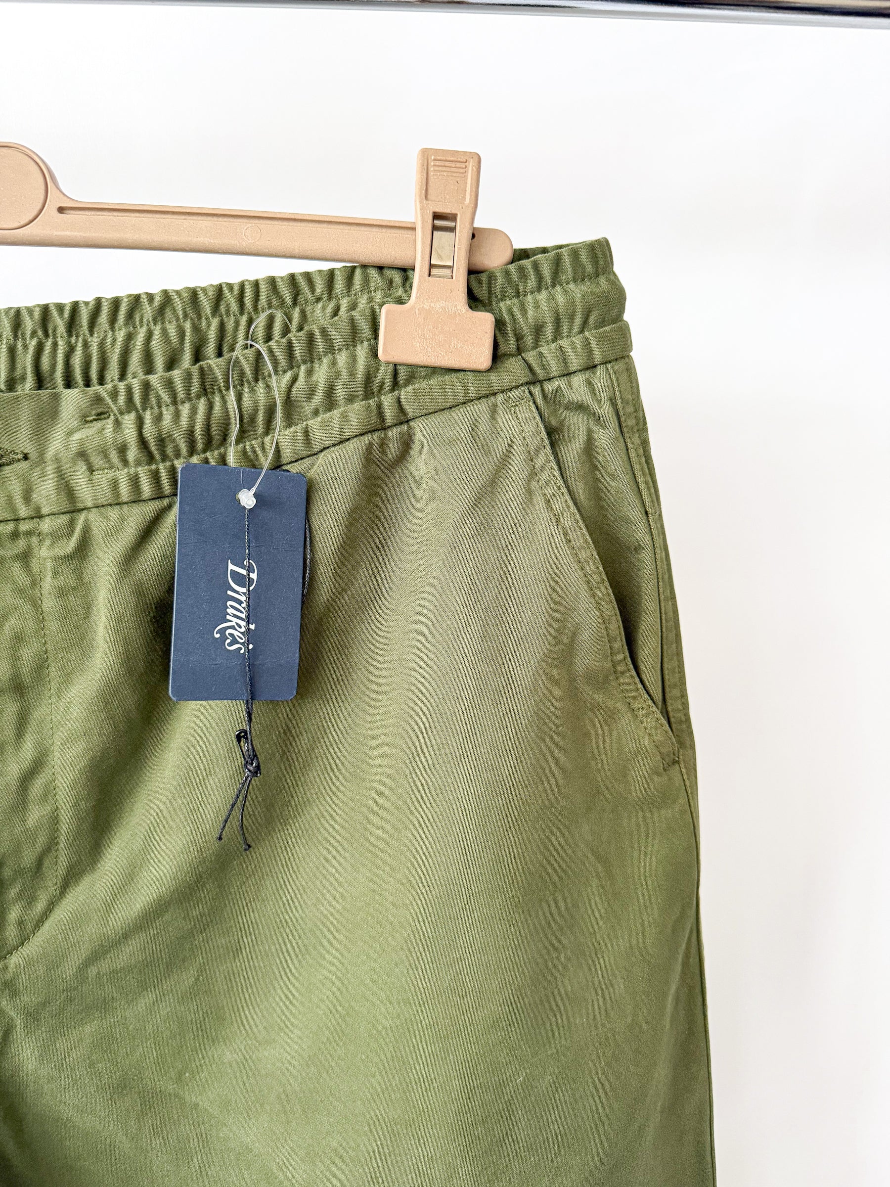 Drake's Olive Cotton Drawstring Trousers