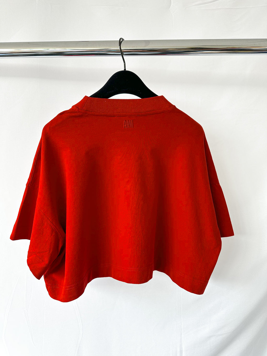 Ami Paris France Logo Front Red Crop Boxy T-Shirt Top