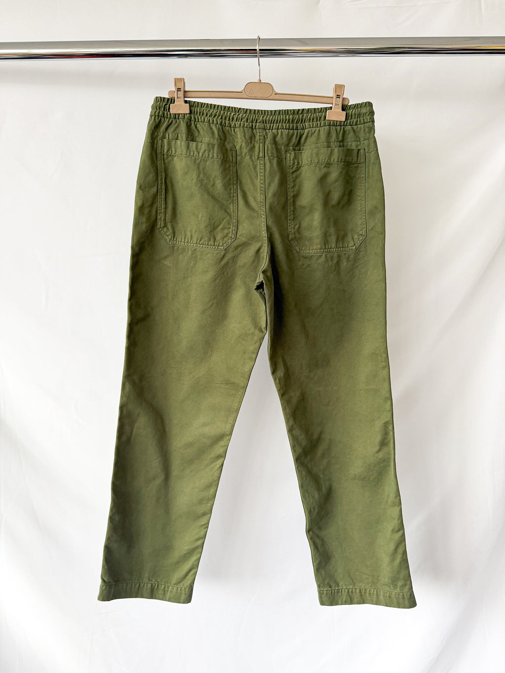 Drake's Olive Cotton Drawstring Trousers