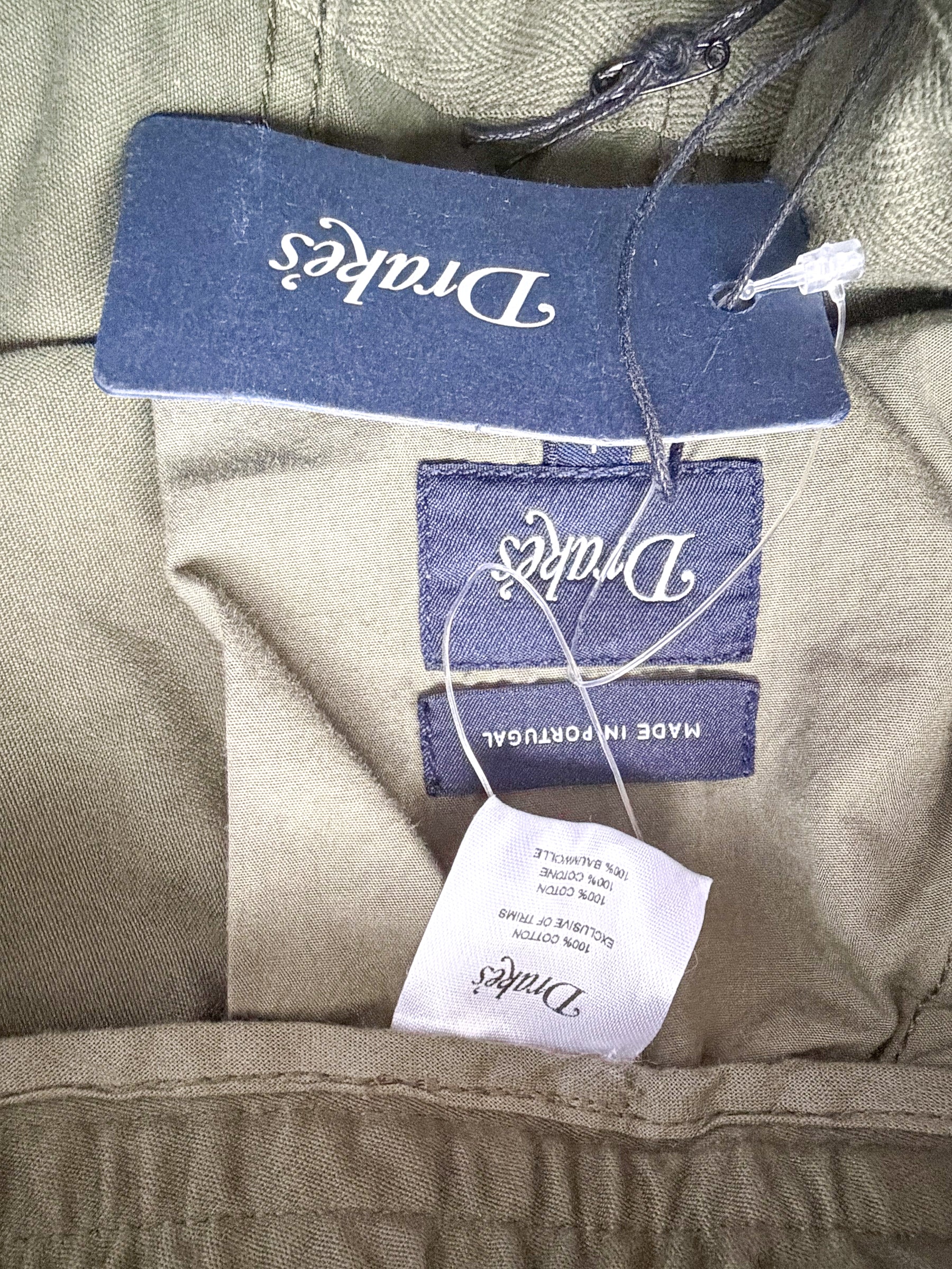 Drake's Olive Cotton Drawstring Trousers