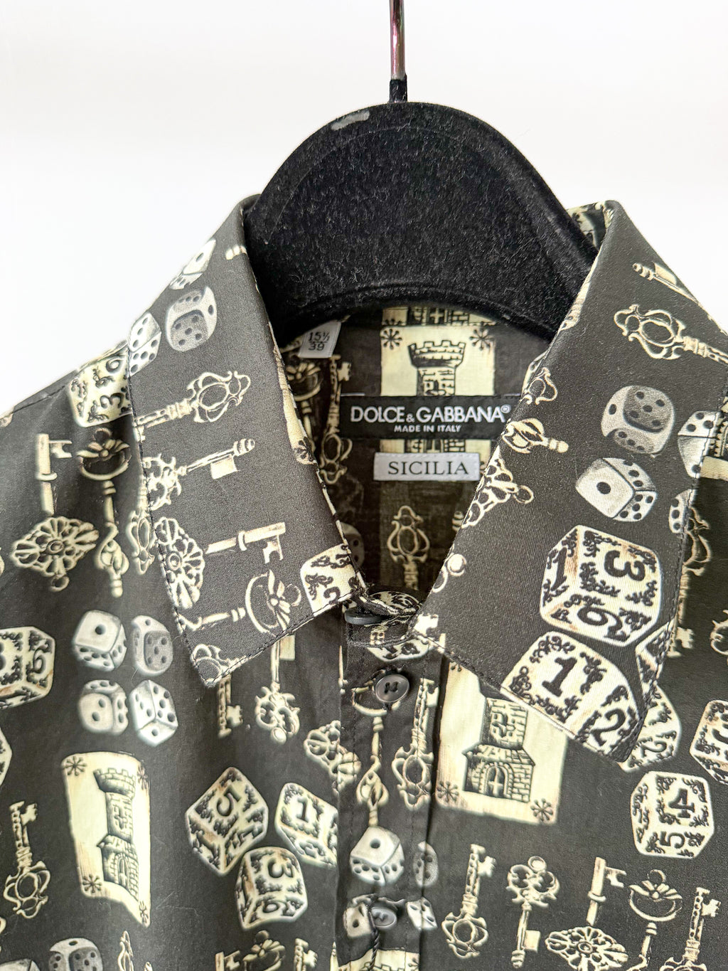 Dolce And Gabbana Sicilia Formal Black Beige Dice Keys Shirt