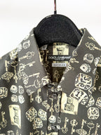 Dolce And Gabbana Sicilia Formal Black Beige Dice Keys Shirt