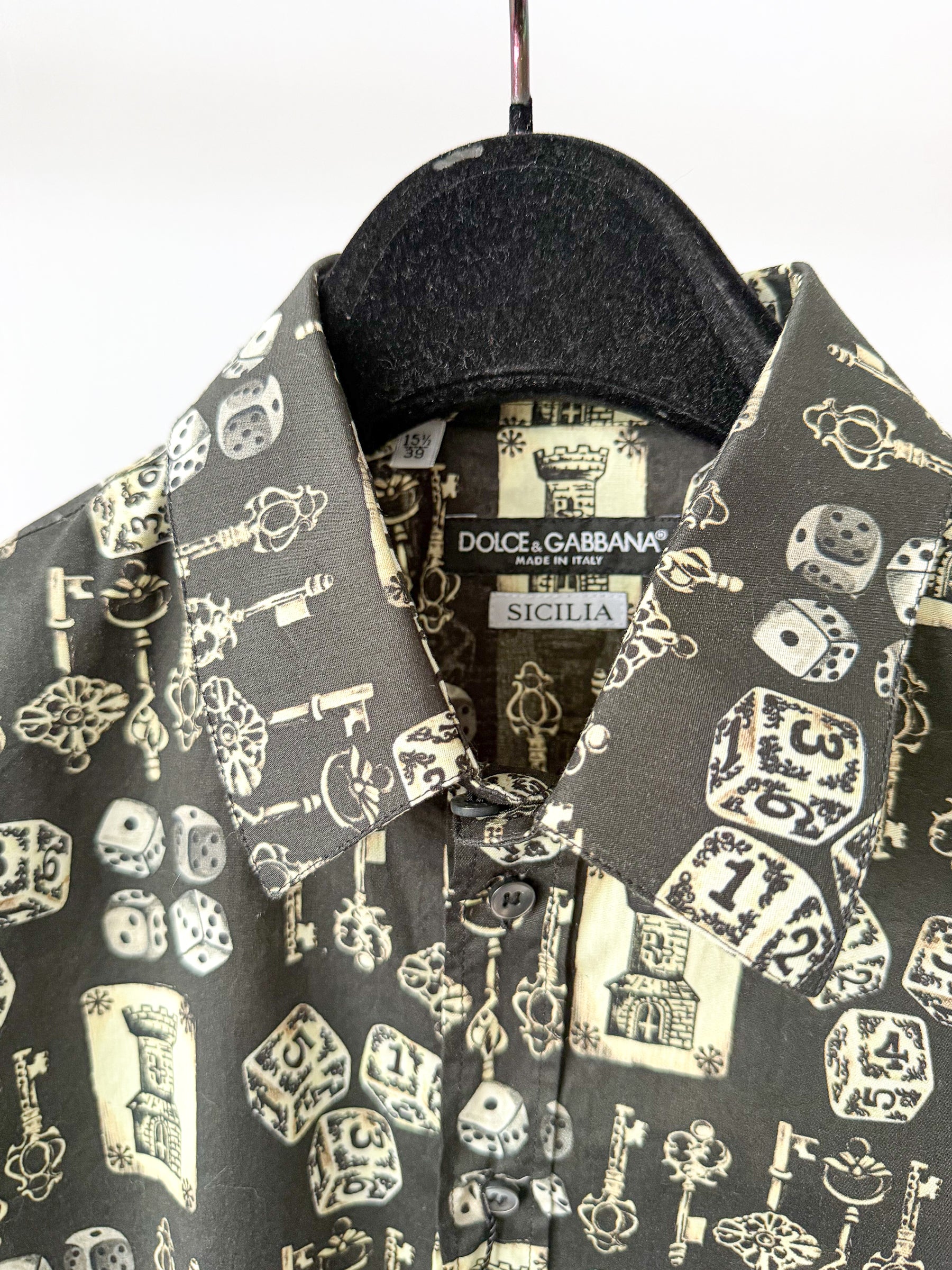 Dolce And Gabbana Sicilia Formal Black Beige Dice Keys Shirt