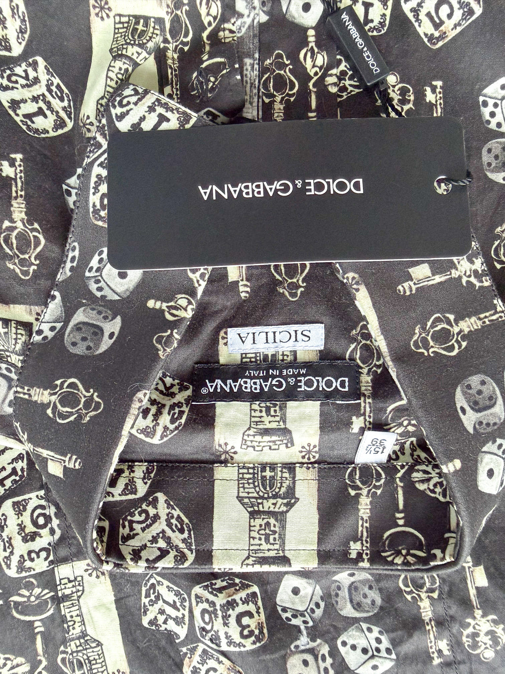 Dolce And Gabbana Sicilia Formal Black Beige Dice Keys Shirt
