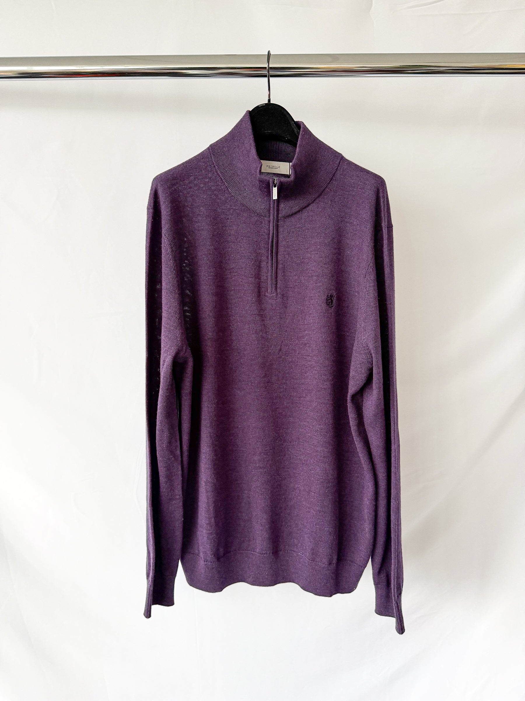Pringle Of Scotland Qtr Zip Extra Fine Merino Wool Jumper In Purple