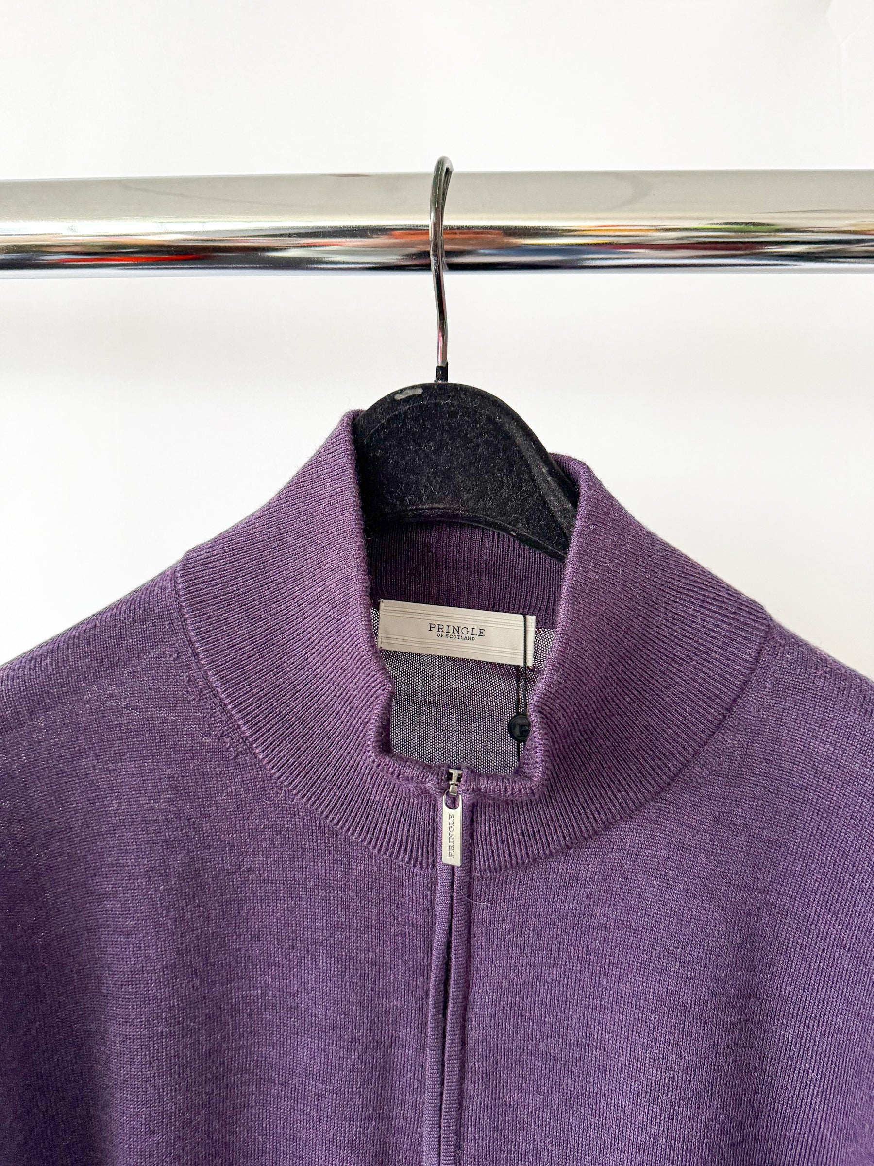 Pringle Of Scotland Qtr Zip Extra Fine Merino Wool Jumper In Purple