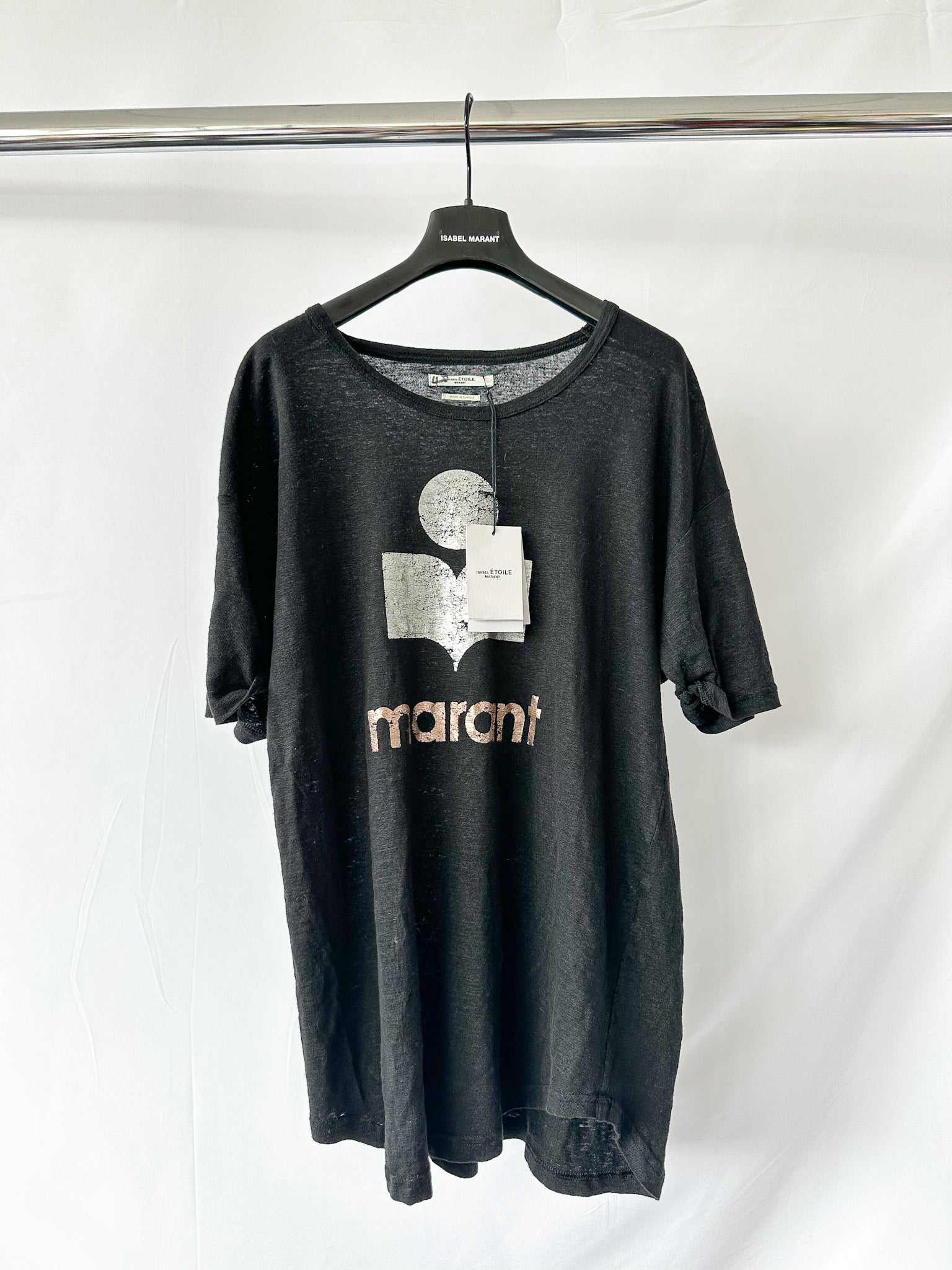 Isabel Marant Etoile Black Logo Front Koldi Linen T-Shirt