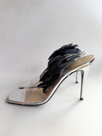 Magda Butrym Black 3D Flower Applique Sandal Heels