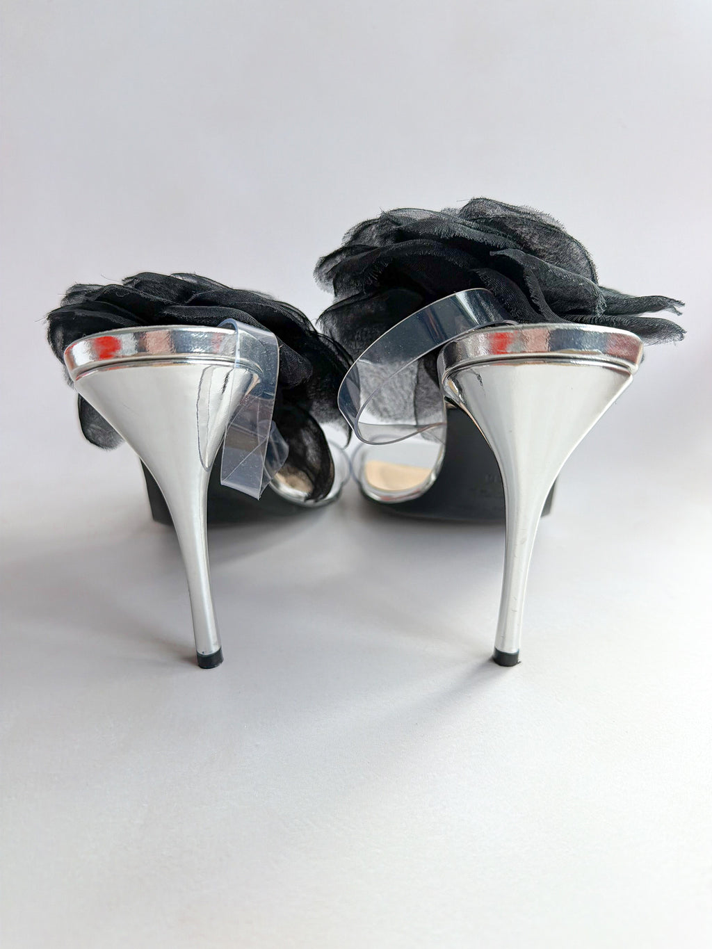 Magda Butrym Black 3D Flower Applique Sandal Heels