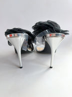 Magda Butrym Black 3D Flower Applique Sandal Heels