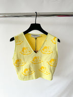 Fiorucci Yellow Angel Cherub Print Knit V-Neck Top