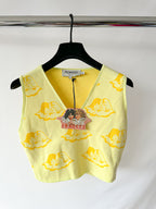 Fiorucci Yellow Angel Cherub Print Knit V-Neck Top
