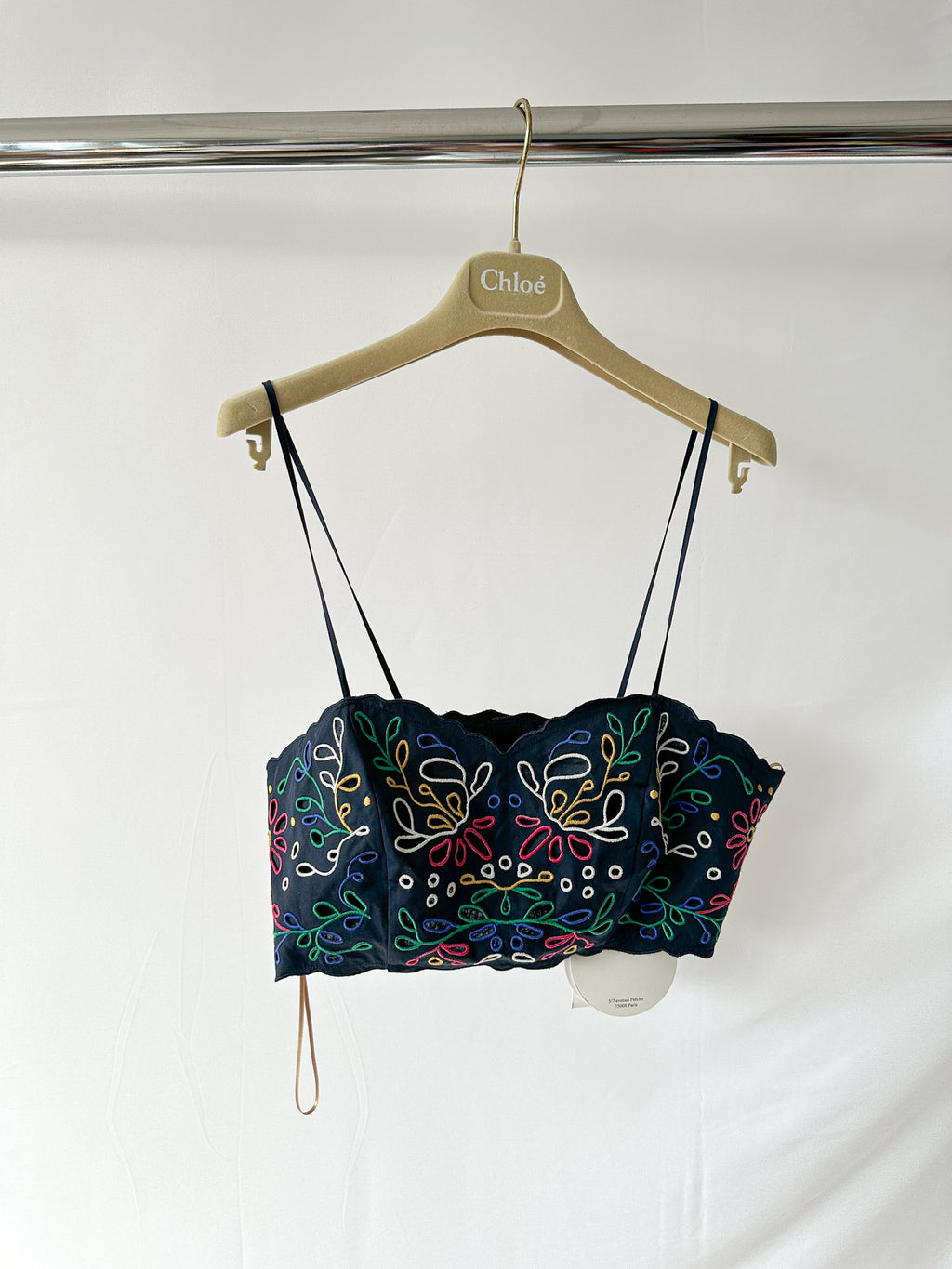 Chloe Floral Embroidered Eyelet Spaghetti Strap Crop Top