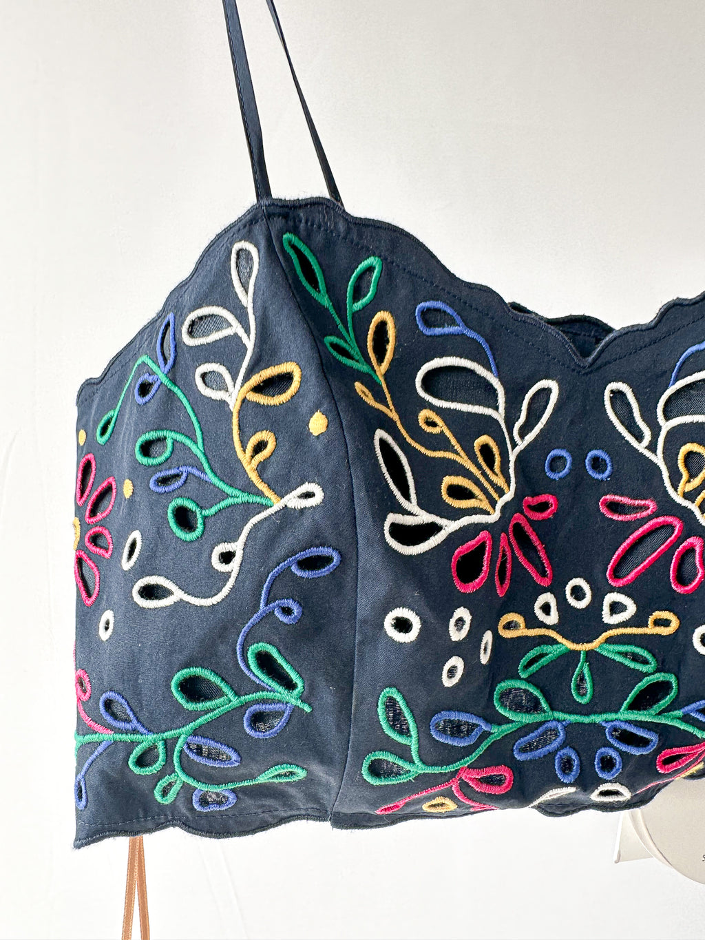 Chloe Floral Embroidered Eyelet Spaghetti Strap Crop Top