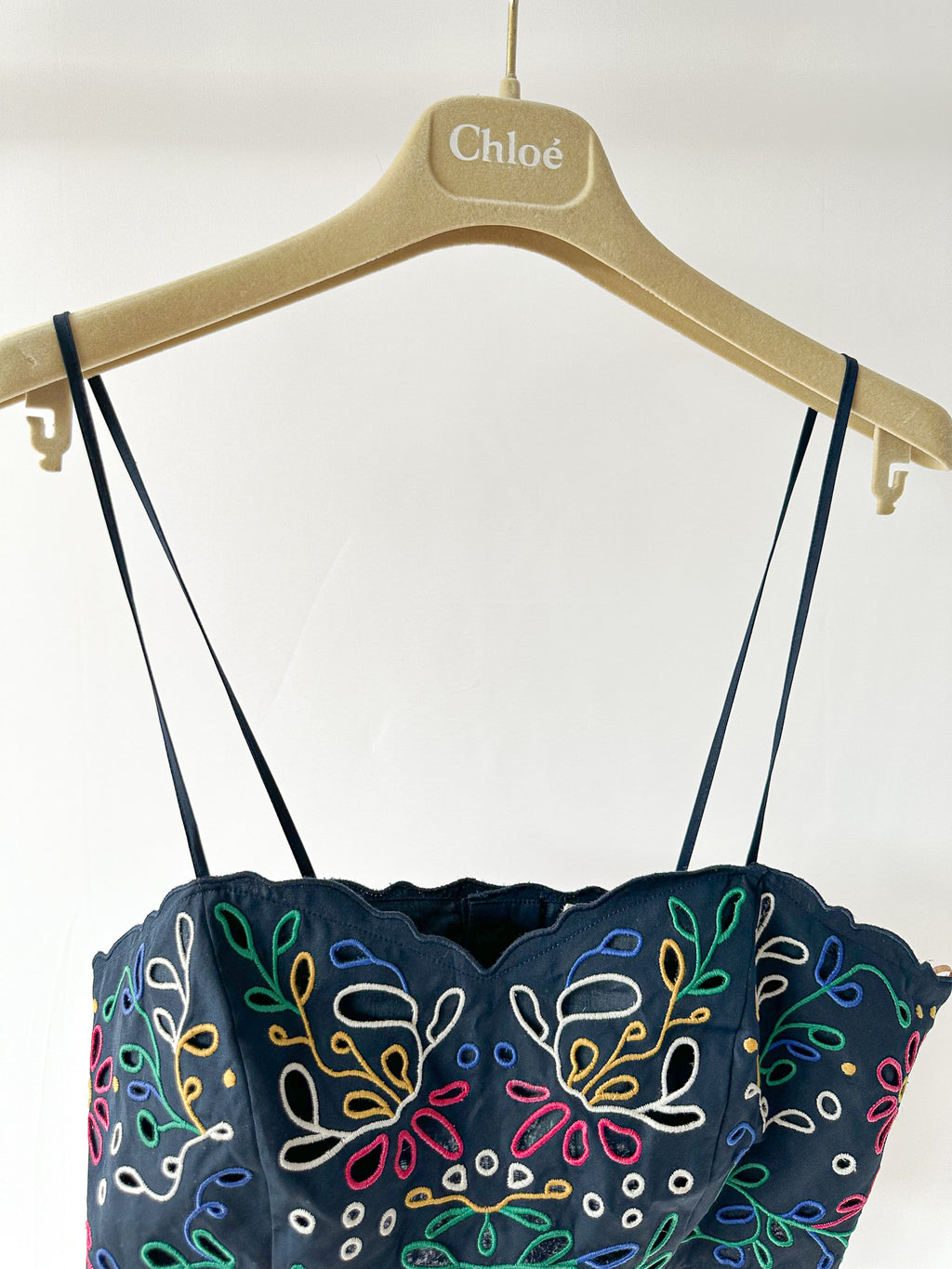 Chloe Floral Embroidered Eyelet Spaghetti Strap Crop Top