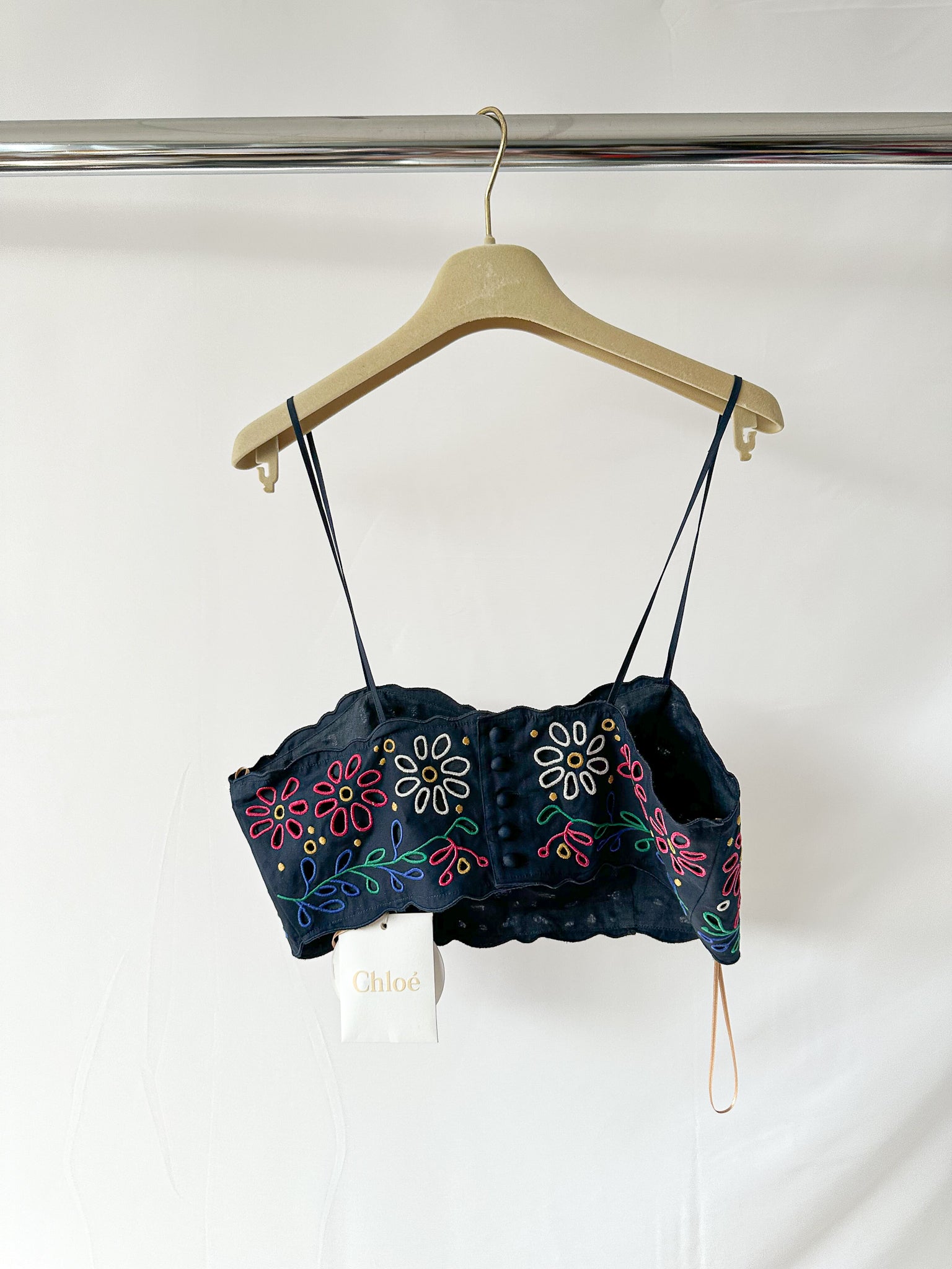 Chloe Floral Embroidered Eyelet Spaghetti Strap Crop Top