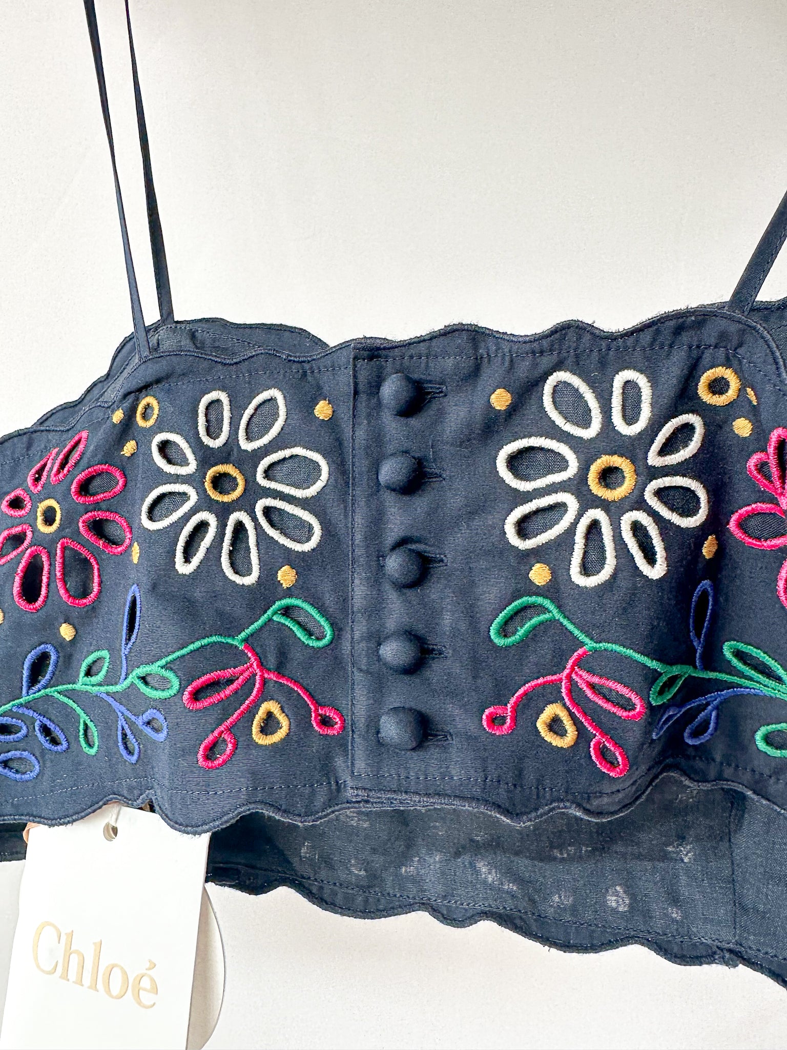 Chloe Floral Embroidered Eyelet Spaghetti Strap Crop Top