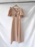 AJE DusK Pink Knot Front Puff Sleeve Silk Dress