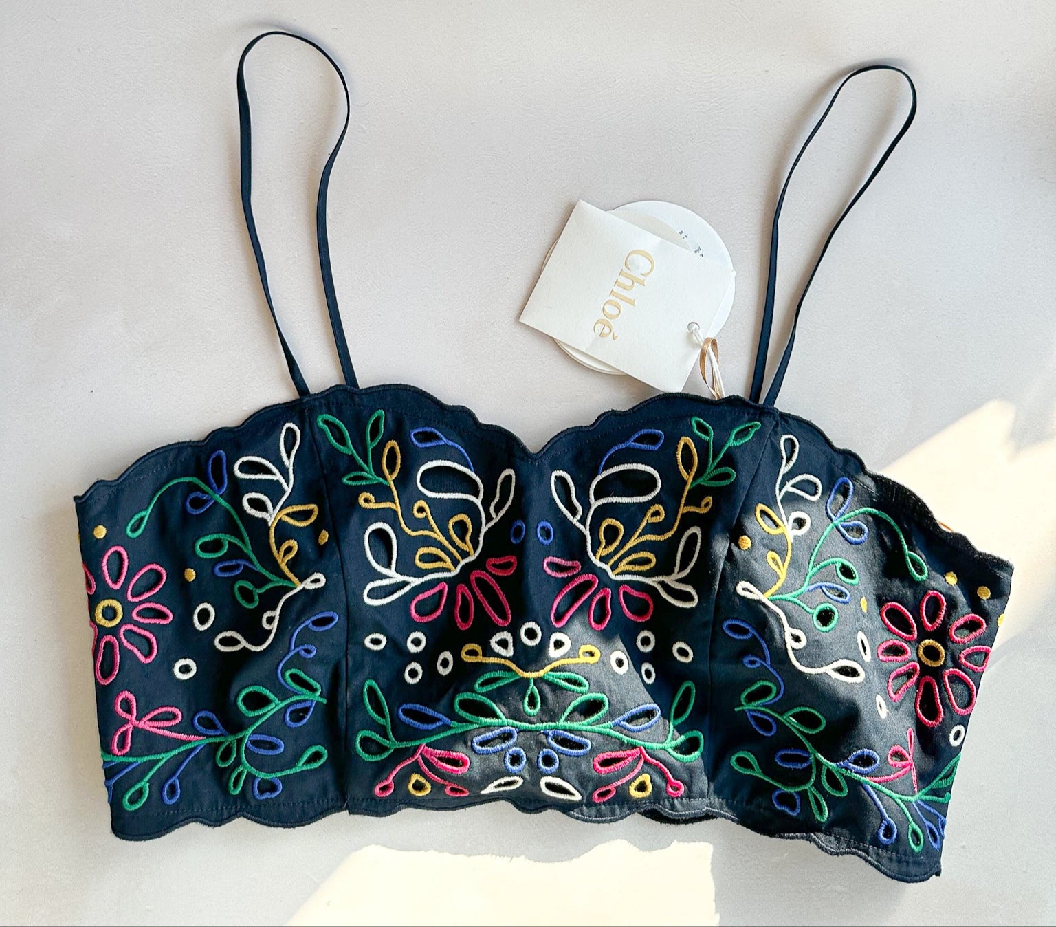 Chloe Floral Embroidered Eyelet Spaghetti Strap Crop Top