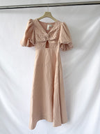 AJE DusK Pink Knot Front Puff Sleeve Silk Dress