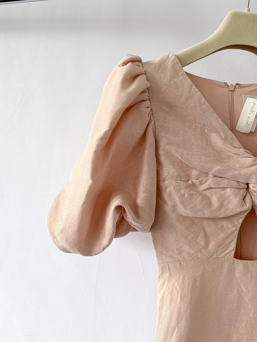AJE DusK Pink Knot Front Puff Sleeve Silk Dress