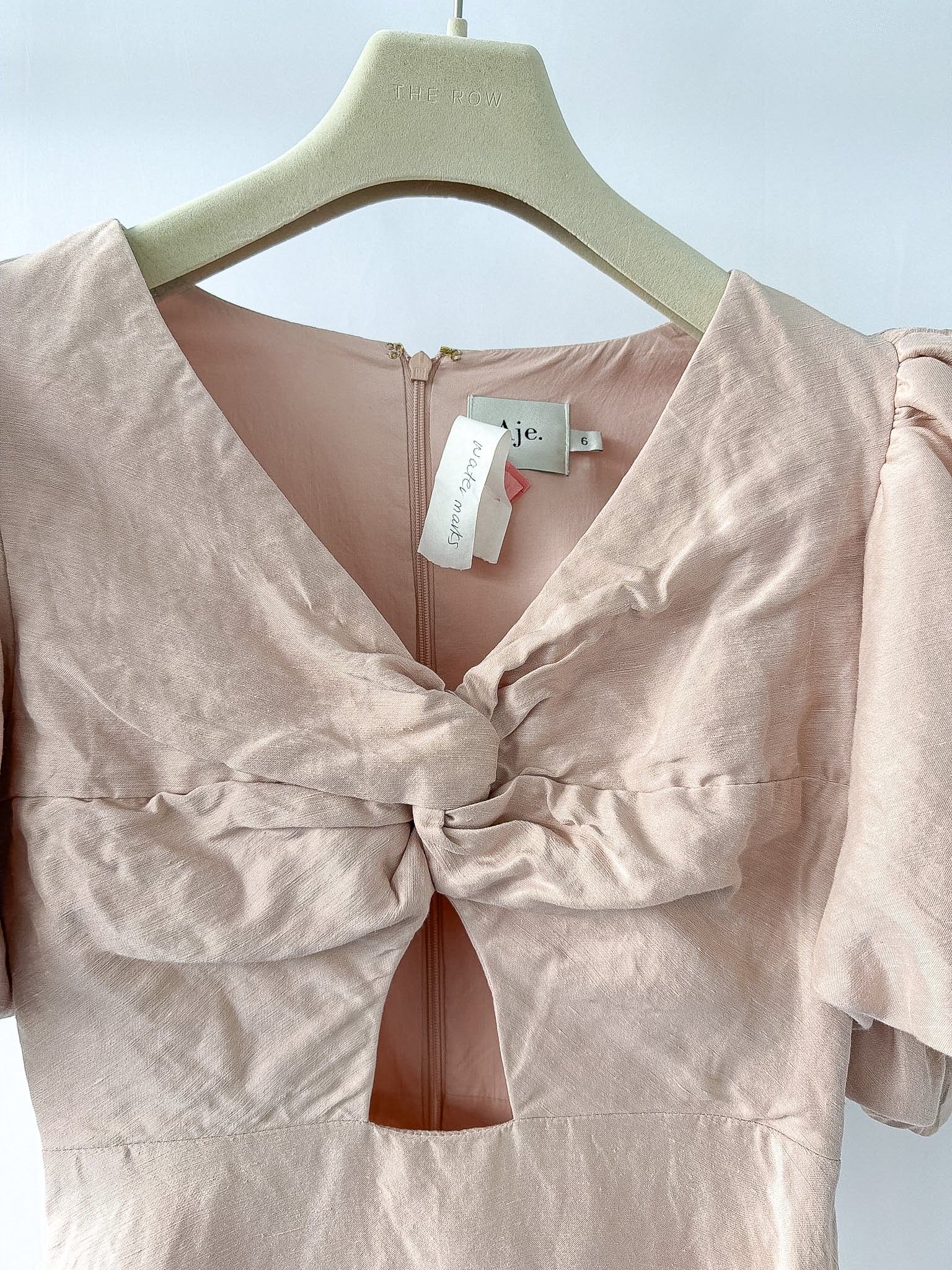 AJE DusK Pink Knot Front Puff Sleeve Silk Dress