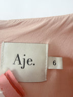 AJE DusK Pink Knot Front Puff Sleeve Silk Dress